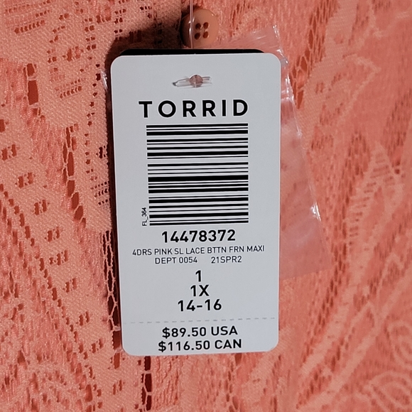 Torrid Coral Lace Button Front Maxi Skater Dress - Picture 15 of 16